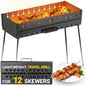 Charcoal Grill for 12 Skewers - Portable BBQ Mangal - Foldable Metal Grill for Shashlik, Kebab, Picnic, Outdoor Cooking (Skewers Not Included)