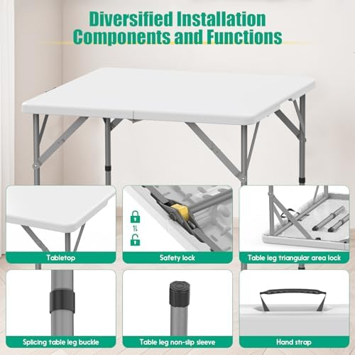 34'' Square Folding Card Table 2 Pcs,Dining Table with Handle & Safety Lock
