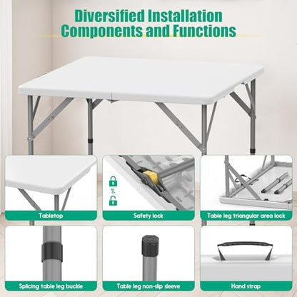 34'' Square Folding Card Table 2 Pcs,Dining Table with Handle & Safety Lock