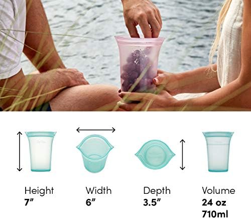 Zip Top Reusable Food Storage Bags | Large Cup [Teal] | Silicone Meal Prep Container | Microwave, Dishwasher and Freezer Safe | Made in the USA