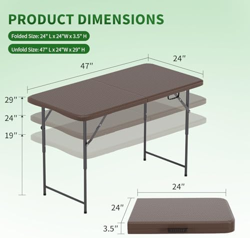 BestOffice | 4FT Folding Table | Brown Ratten | Portable Plastic Table