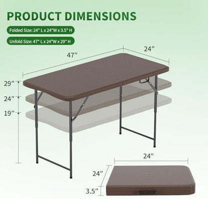 BestOffice | 4FT Folding Table | Brown Ratten | Portable Plastic Table