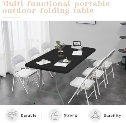 Set of 2 Folding Table 5 FT Camping Table Portable Heavy Duty Plastic Rectangular Outdoor Dining Table Steel Legs Fold-in-Half with Carrying Handle for Indoor,Picnic,Party,Wedding,Events(Black)