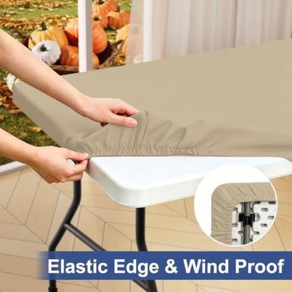 homing Rectangle Table Cloth Cover 8 Foot Taupe Elastic Fitted Tablecloth