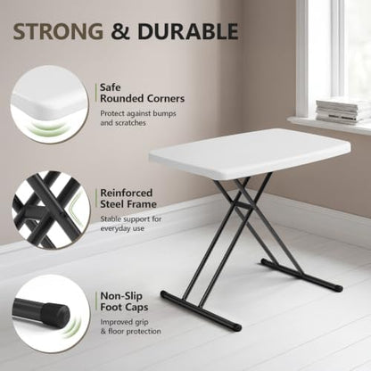 30in Folding Table Adjustable Height Heavy Duty Plastic Folding Tables with Carry Handles,Fold Portable Tables with Steel Legs for Party,Wedding,Camping,Picnic,Indoor Outdoor Events,White