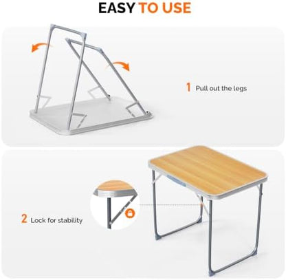 VINGLI 2.3FT Small Camping Table，Portable Camping Table with Carrying Handle, Picnic Table Foldable Table Essentials for Indoor Outdoor
