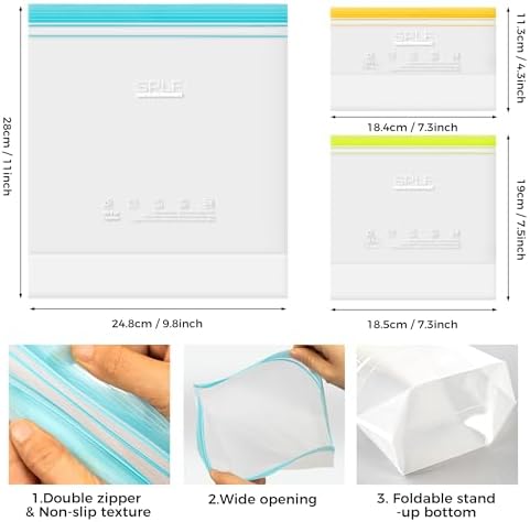 SPLF 12 Pack Reusable Sandwich Bags Dishwasher Microwave Safe
