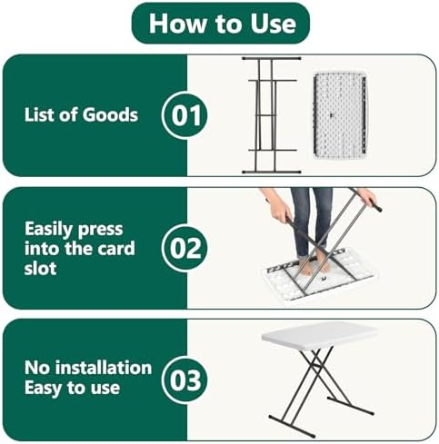30in Folding Table, Portable Picnic Table with Adjustable Height, Foldable TV Tray Table & Laptop Desk for Small Spaces, Patio, Camping, BBQ, No Assembly Needed, White