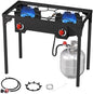 2 Burner Gas Stove, High Pressure Outdoor Propane Burner with Detachable Legs, 150,000 BTU Camping Stove Outdoor Burner with 0-20 PSI Regulator for Camping, Backyard, Outdoor Cooking
