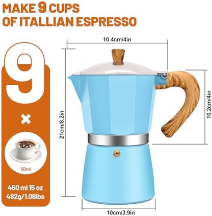 9 Cup Aluminum Espresso Stovetop Moka Pot Express Coffee Maker Percolator Italian Classic Mocha Coffee Machine for Italian and Cuban Cafe Brewing for Home & Camping 450ml 15oz