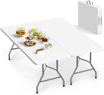 VSOAEIL 6 Foot Folding Table 2 Pack, 6 FT Foldable Plastic Table Heavy Duty