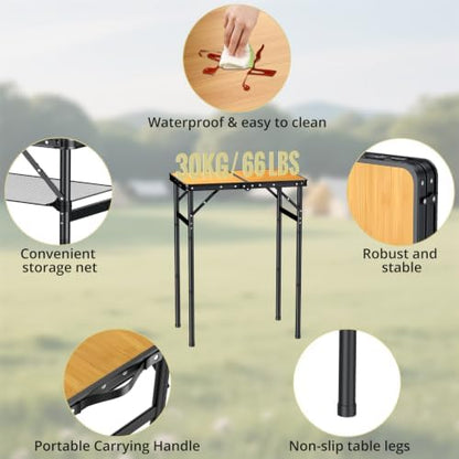 Anbte 2ft Folding Camping Table Max 29.5", 3 Adjustable Height, Yellow