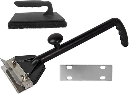 Chef Master Griddle Scraper Cleaning Kit Combo - Flat Top Grill Cleaner w/Replacement Blade & Scrubber - Griddle Cleaning Kit - Long Handle, Stainless Steel Flat Grill Scraper - 90254