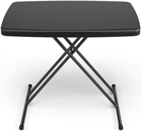 30in Folding Table, Portable Picnic Table with Adjustable Height, Foldable TV Tray Table & Laptop Desk for Small Spaces, Patio, Camping, BBQ, No Assembly Needed, Black