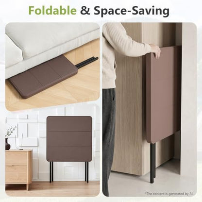 2 Pack Folding Table, Portable Coffee Table 27in Square Table for Small Spaces, Patio Card Table Foldable Picnic Table with 400 LBS Capacity for Indoor Outdoor Use, Brown