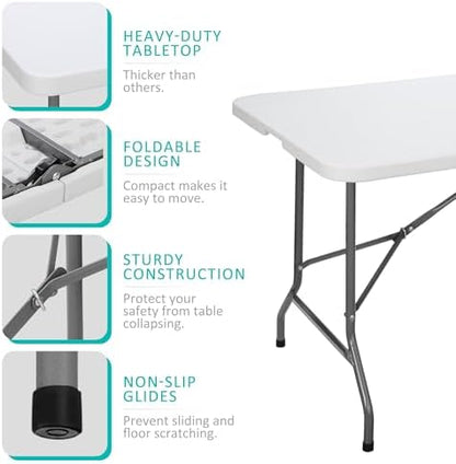 SUPER DEAL 6FT Folding Table for Indoor Outdoor, Portable Heavy Duty Fold-in-Half Plastic Dining Picnic Party Camping Table with Carrying Handle