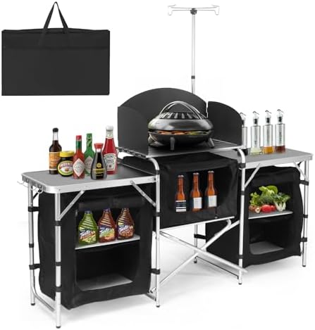 Aluminum Camping Kitchen Table with 3 Multifunctional Cupboards