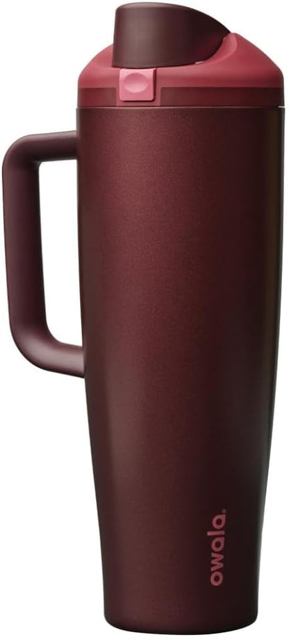 Owala FreeSip Tumbler Insulated Stainless Steel Water Bottle with Built-in Straw and Side Handle, For Travel, Work, School, and Sports, 40oz, BPA Free, Leak Proof, Black Cherry