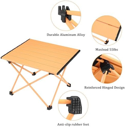 Tesouro Portable Camping Table,Folding Side Table Aluminum Top for Outdoor Cooking, Hiking, Travel, Picnic (Apricot-Small)