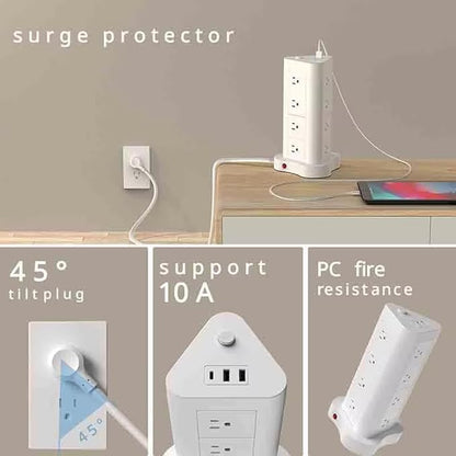 5ft Tower Shaped Flat 45° Plug with C Type 12 AC sockets Surge Protection Strip