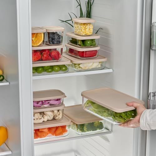 Glass Food Storage Containers with Lids — 6 Piece — 26.5 oz & 40.57 oz Glass with BPA-Free Leak Resistant Stackable Lids — Microwave, Oven & Dishwasher Safe — Ideal for Meal Prep & More Cashew Cream