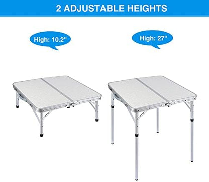 RedSwing Small Square Folding Table 2 Feet Adjustable Height, Lightweight and Portable Aluminum Camping Table for Outdoor Indoor Picnic, 24 in x 24 in x 27 in