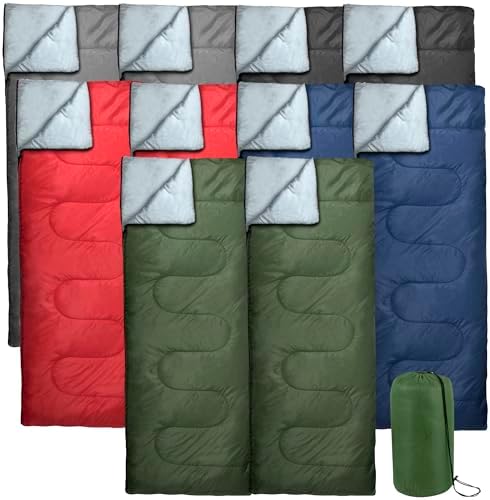 Bulk 10 Pack Envelope Sleeping Bags, 4 Seasons Warm or Cold Lightweight Indoor Outdoor Sleeping Bags for Adults, Backpacking, Camping
