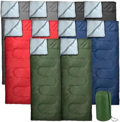 Bulk 10 Pack Envelope Sleeping Bags, 4 Seasons Warm or Cold Lightweight Indoor Outdoor Sleeping Bags for Adults, Backpacking, Camping