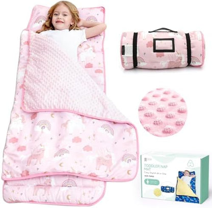 ACRABROS Toddler Nap Mat with Pillow and Blanket, Large Rolled Napping Mats,Slumber Bags for Boys Girls,Kids Sleeping Bag for Daycare, Preschool Travel
