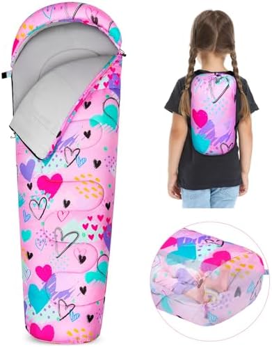 FIOBEE Kids Sleeping Bag 3 Season Camping Sleeping Bags for Girls Toddler