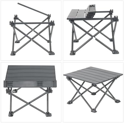 Wind Tour Roll-Up Camping Table, 4-Person Lightweight Portable Outdoor Table with Carry Bag for Picnics BBQ Travel (15.7”x13.7”x11”| Wood Grain)