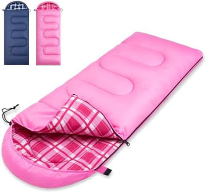 Uniqwamer Sleeping Bag for Adults Kids - 4 Seasons Cold & Warm Weather Flannel Camping Sleeping Bags, Lightweight & Waterproof 45°F Sleeping Bag for Camping Hiking Outdoor Travel