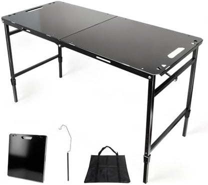 Tactical Camping Table with Adjustable Height, Collapsible Table Lightweight with Carry Bag for Camping, Travel expeditions, Hiking, Picnics, BBQs & Beach Trips