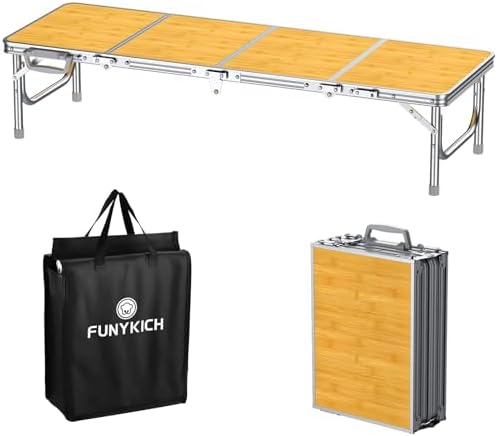 FUNYKICH 4ft Low Folding Picnic Table(45.7''x15.7''x10.3''), Thicker Aluminum Legs Beach Table with Handle & Carry Bag, Lightweight Small Camping Table for Picnic Beach Camping Party, Yellow