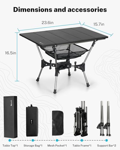 Gonex Foldable Camping Table, Portable Aluminum Roll Up Top Camp Side Table