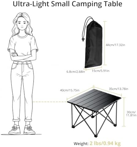 Anbte Small Folding Camping Table, Ultralight Aluminum, 44 Lb Capacity