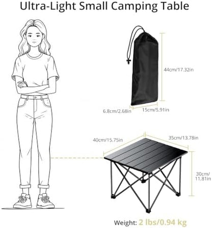 Anbte Small Folding Camping Table, Ultralight Aluminum, 44 Lb Capacity