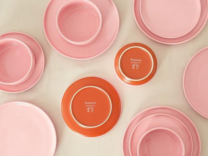 6 Piece Dinnerware Sets for 2, Dual Glaze Stoneware Plates and Bowls Set, Microwave and Dishwasher Safe, Pink