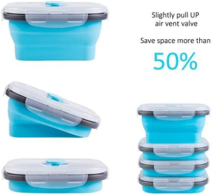 Collapsible Food Storage Containers with Lids & Vent, 11.8 oz, Kitchen Stacking Silicone Collapsible Meal Prep Container Set for Leftover, Microwave Freezer Dishwasher Safe, Blue Small 4 Pack