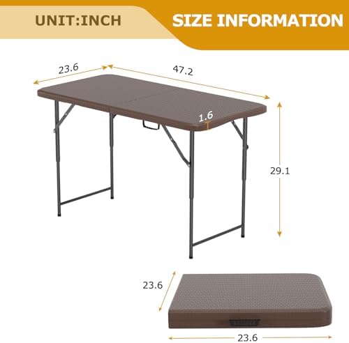 FDW | 4FT Folding Table | Brown Ratten | Portable Plastic Table