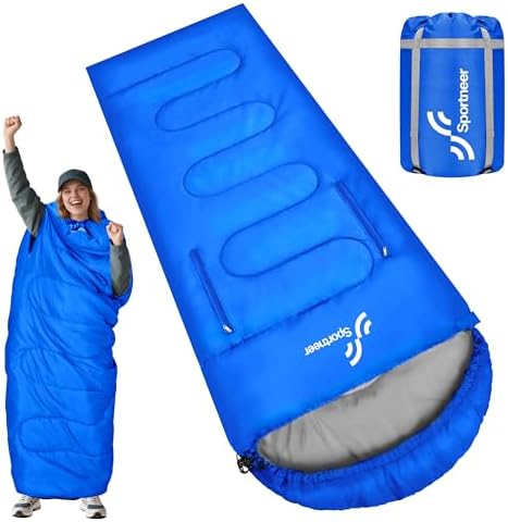 Sportneer Wearable Sleeping Bag for Adults & Kids – Walkable with Arm Zippers, Warm Weather & Cold Waterproof, Compact for Camping, Stadiums, Travel, Backpacking & Car Use
