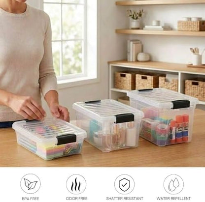 Superio 2.3 Quart Clear Plastic Storage Containers with Lids, Stackable Organizer Bins, BPA-Free Storage Boxes for Home, Office, Dorm & Classroom, 6 Pack
