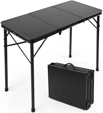 E EASTSTORM 3 Ft Small Folding Table, 3-Height Camping Table Foldable,Black