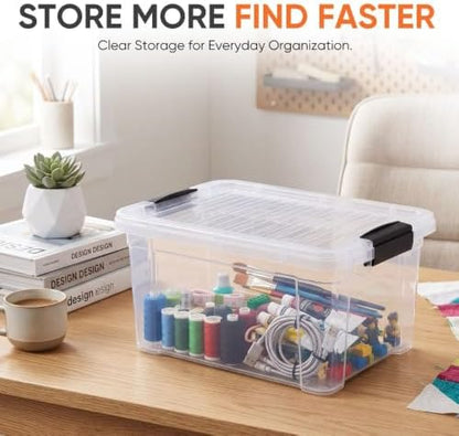 Superio 6.6 Quart Clear Plastic Storage Boxes with Lids, Stackable Organizer Containers, BPA-Free Storage Bins for Home, Office, School & Dorm, 8 Pack
