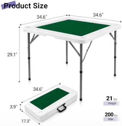 Byliable 34.6" Folding Mahjong Table, Portable Game Table with Cup Holders