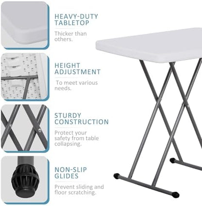 SUPER DEAL 2.5 Foot Plastic Folding Table, Indoor Outdoor Portable Heavy Duty Adjustable Height Kitchen or Camping Barbecues Picnic Party Tray Table, White