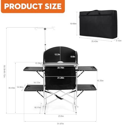 Camping Folding Cooking Table with 4 Panels & Carry Bag for BBQ RV Picnic