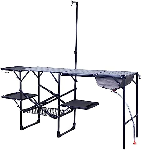 GCI OUTDOOR Master Cook Station | Portable Folding Kitchen Table with Soft Shell Sink, Heat Resistant Tabletop & Telescoping Lanter Pole, Perfect for Camping Trips