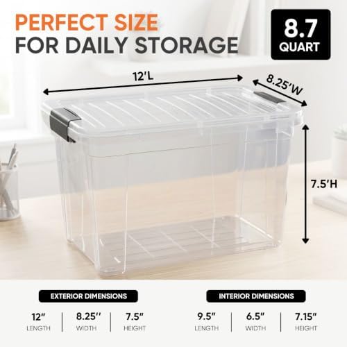Superio 8.7 Quart Clear Plastic Storage Boxes with Lids, Stackable Organizer Containers, BPA-Free Storage Bins for Home, Office, School & Dorm, 4 Pack
