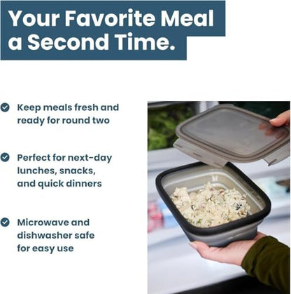 Drip EZ Secondz Collapsible Food Storage Containers – Set of 4, Space-Saving Airtight Meal Prep & Leftover Containers – Microwave, Freezer & Dishwasher Safe, BPA-Free, Locking Lids – Sandstone